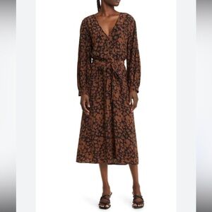 Rails Fabian Long Sleeve Fall Festive Holiday Elegant Brown Floral Midi‎ Dress